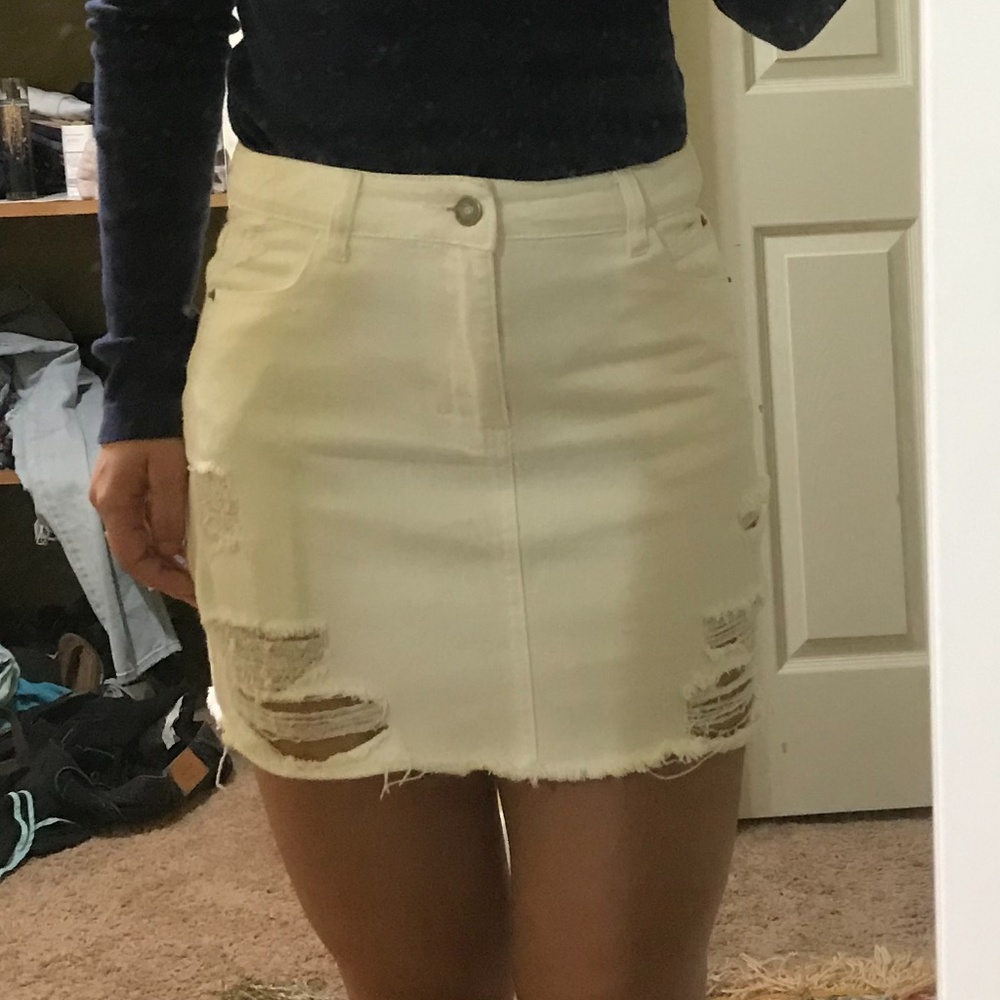ASOS White distressed denim skirt